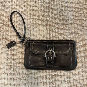 Black leather coach wristlet